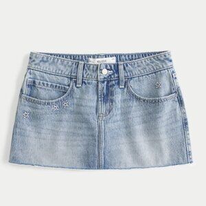 Hollister Denim Mini Skirt Star Embroidery Jean Skort 14/32 NEW!